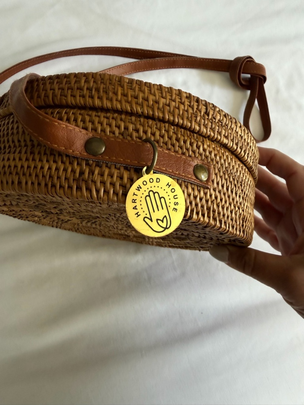 Free People Hartwood House "Sol" Woven Round Straw Camel Brown Crossbody Bag - Picture 7 of 12